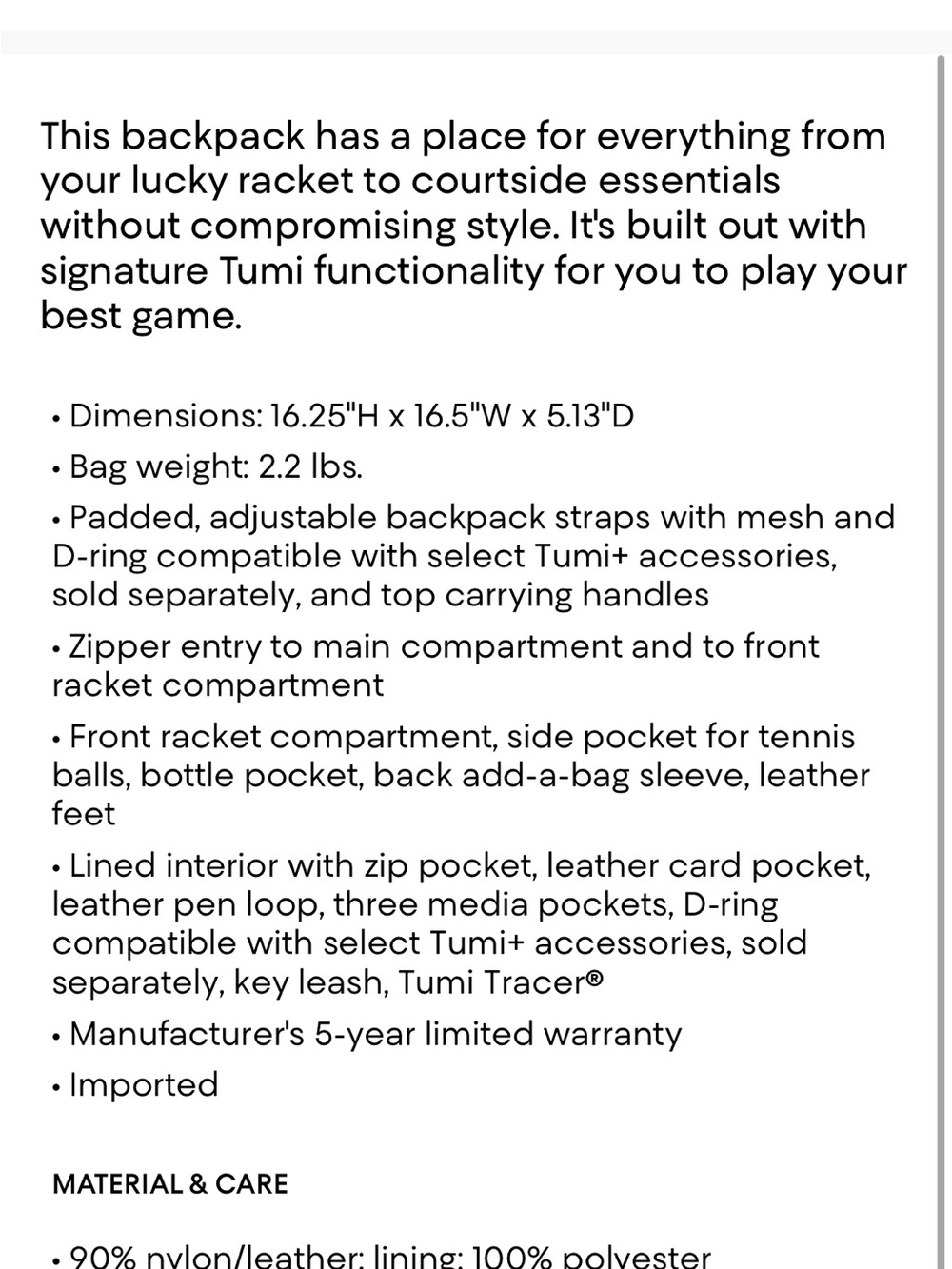 Tumi Beige and White Tennis Raquet Backpack - Picture 11 of 11